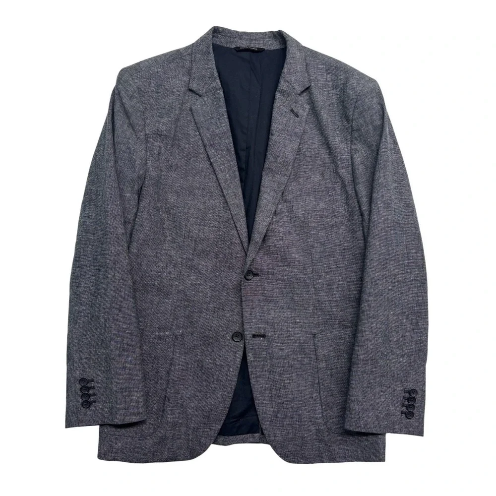 Banana Republic 46R Navy Blue Chambray Linen Cotton Blazer Jacket Sport Coat